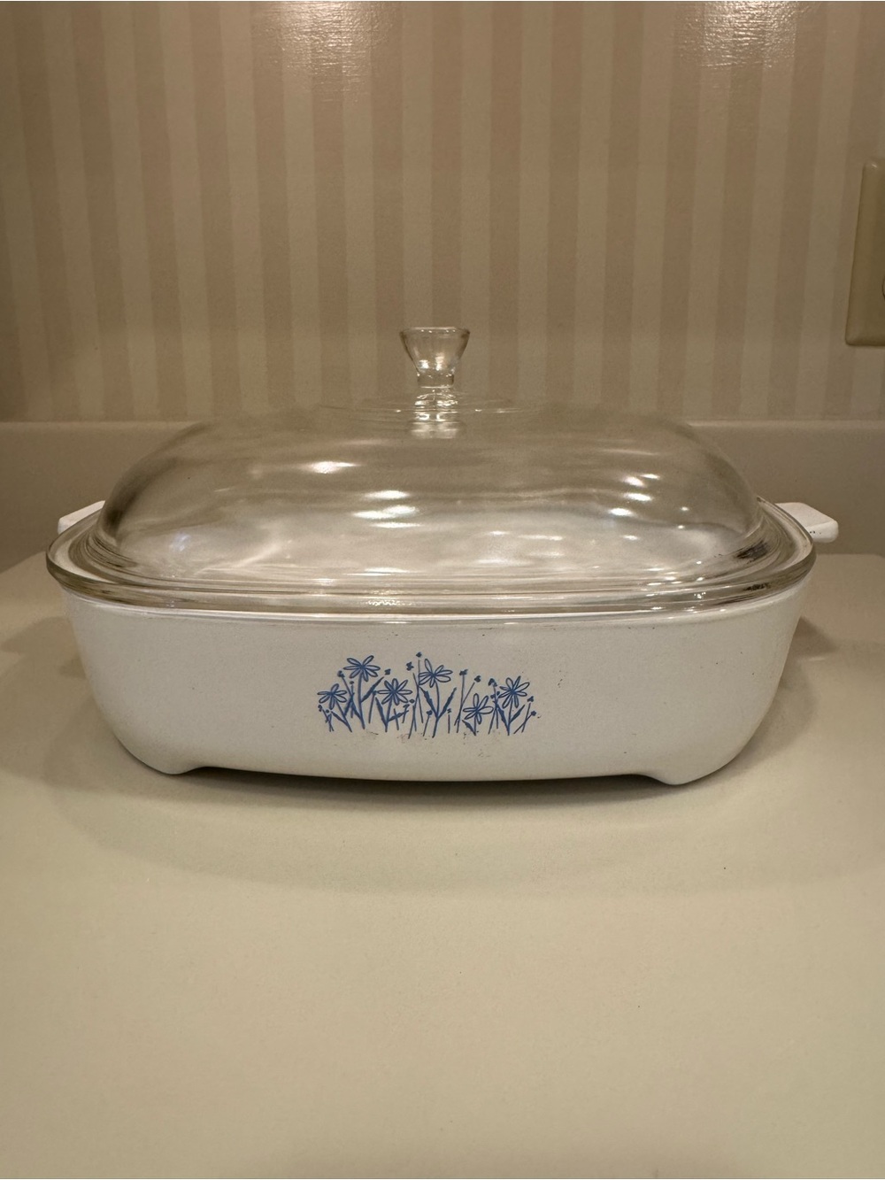 Vintage Corning Blue Daisy Casserole Made For Sears